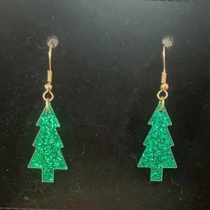 Boucles d’oreilles Noël sapin vert – Fait main – Neuves